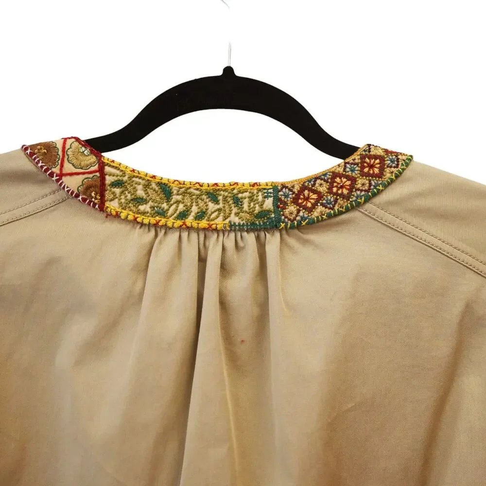 Etro Milano Embroidered Neck Tan Cotton Blend Tunic Dress Size 42 Approx US 6 - Picture 8 of 13
